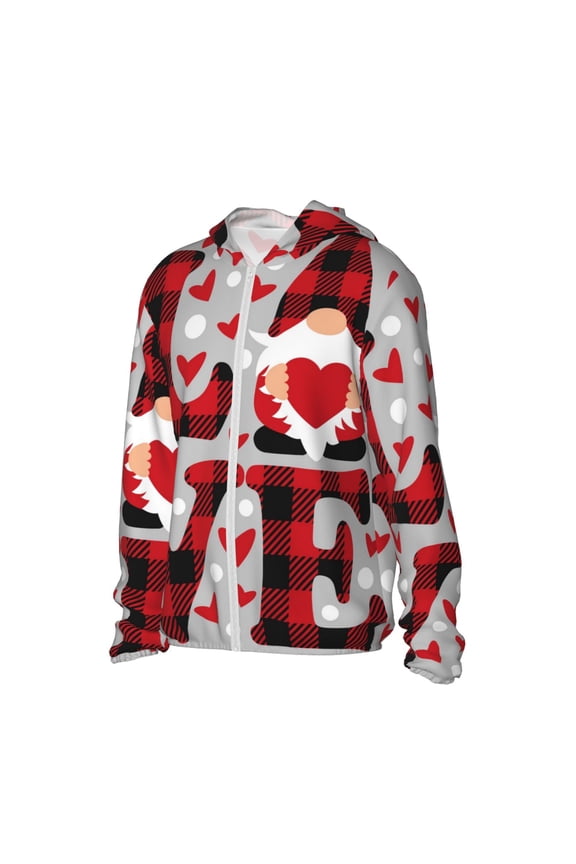 Buffalo Plaid Love And Gnome Women's Men's UPF 50+ Sun Protection Hoodie Shirt Long Sleeve SPF Fishing Outdoor UV Hiking Lightweight Shirts-Medium