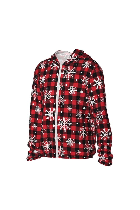 Buffalo Plaid Snowflakes Women's Men's UPF 50+ Sun Protection Hoodie Shirt Long Sleeve SPF Fishing Outdoor UV Hiking Lightweight Shirts-3X-Large
