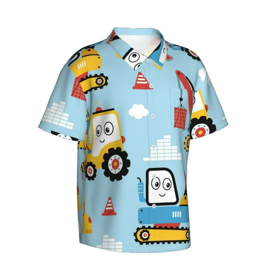 Picia Building Truck Gentle Cotton Regular Fit Short Sleeve Casual Hawaiian Shirt for Men-XX-Large