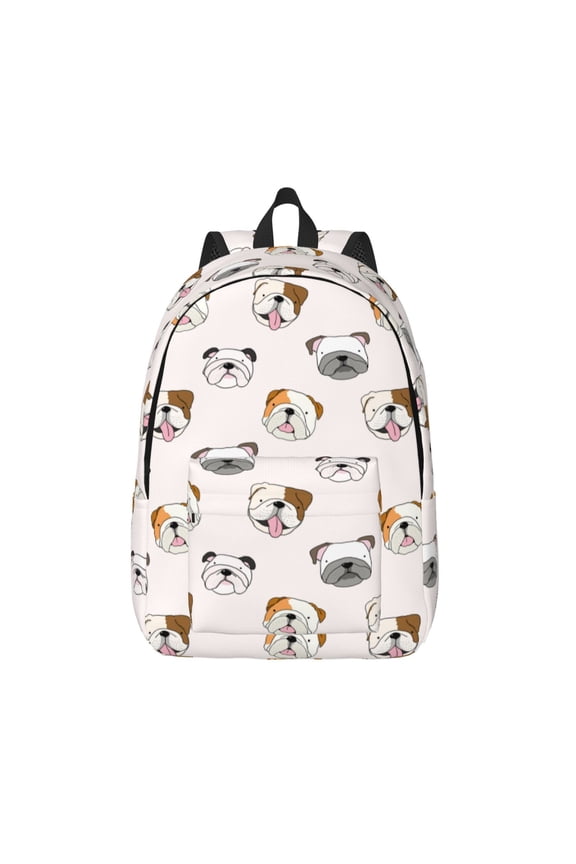 Bulldog Face Printed Canvas Daypack - Stylish and Durable Vintage Compact Backpack - Class, Work, Travel, or Laptop Bookbag,Organized Compartments-Medium
