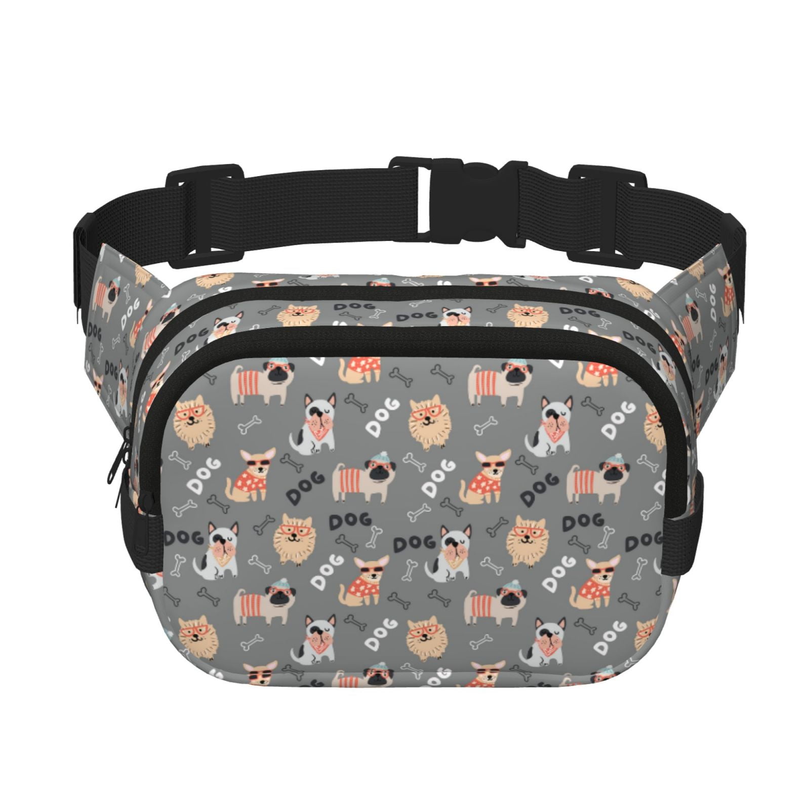 Picia Bulldog Print Square Double-Layer Waist Bag Mini Adjustable Waist Belt Bag Exercise Running Travel Hiking