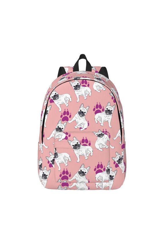 Bulldog Printed Canvas Daypack - Stylish and Durable Vintage Compact Backpack - Class, Work, Travel, or Laptop Bookbag,Organized Compartments-Medium