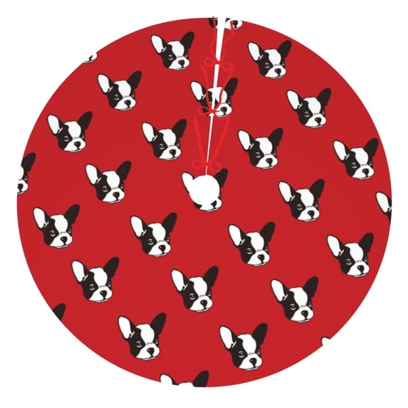 Picia Bulldog Red Print Christmas Tree Skirt , Christmas Tree Skirt Ornaments for Merry Christmas Holiday Party Decorations Indoor Outdoor-30"