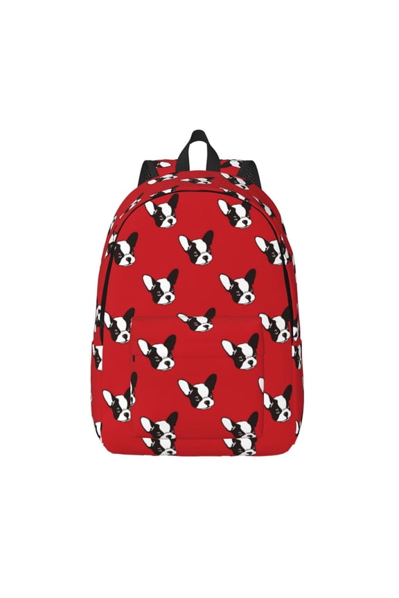 Bulldog Red Printed Canvas Daypack - Stylish and Durable Vintage Compact Backpack - Class, Work, Travel, or Laptop Bookbag,Organized Compartments-Medium