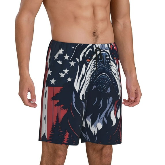Picia Bulldog with Forest Flag Pajama Shorts for Men, Men's Pajama Bottoms, Sleepwear,Short Pajama Pants-Small