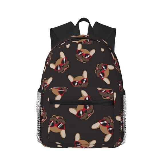 Picia Bulldog with Sunglasses Large Capacity Backpack Classic Style Backpack Casual Backpack Water-Resistant School Work Travel Outdoor Backpack