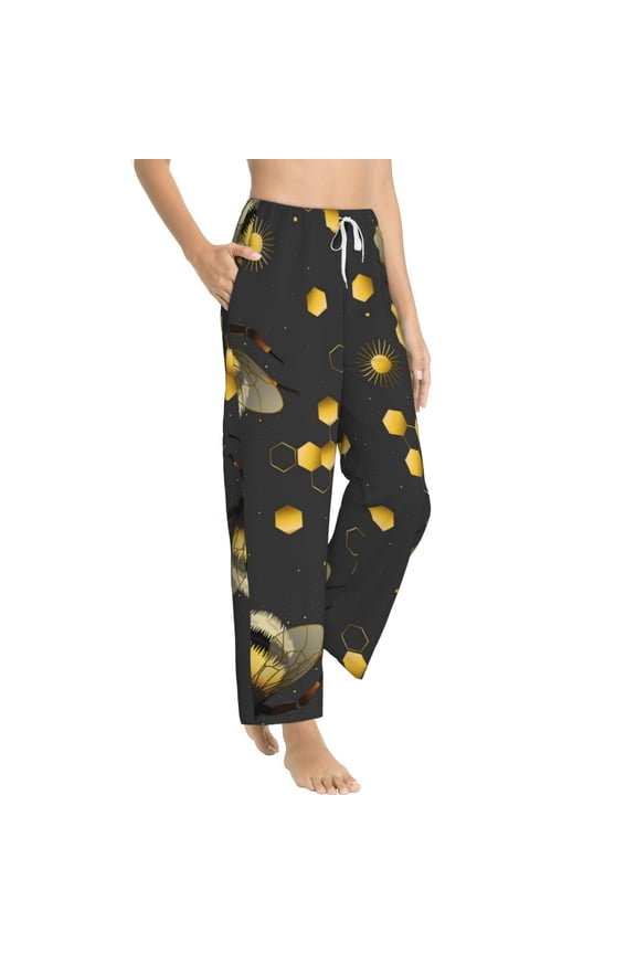 Bumblebee Womens Soft Woven Cotton Elastic Waistband Sleep Pajama Pant Lounge Sleep Pant With Pockets And Drawstring-Small