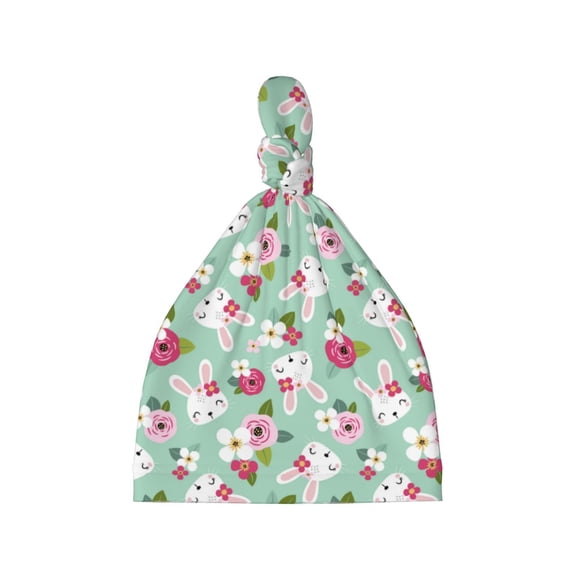 Picia Bunny And Rose Printed Preemie Hats for Baby Girls Cotton Premature Knot Hats Newborn Hospital Cap Warm Knot Beanie Nicu for Preemie Girls and Boys
