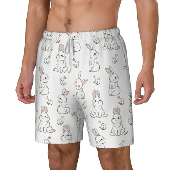 Picia Bunny And Bird pattern Mens Swim Trunks with Compression Liner Stretch Beach Shorts Quick Dry with Zipper Pockets No-Chafing Board Shorts-XX-Large