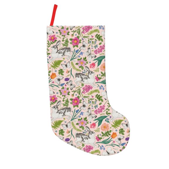 Picia Bunny Floral for 18in Christmas Stockings, Xmas Stocking for Kids, Holiday and Family Stocking for Fireplace or Party Decoration