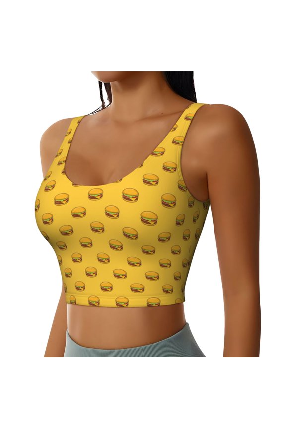 Burger 1 Sports Bra for Women,Padded Strappy Sports Bras Medium Support Yoga Bra with Removable Cups,Running Yoga Bra-X-Large
