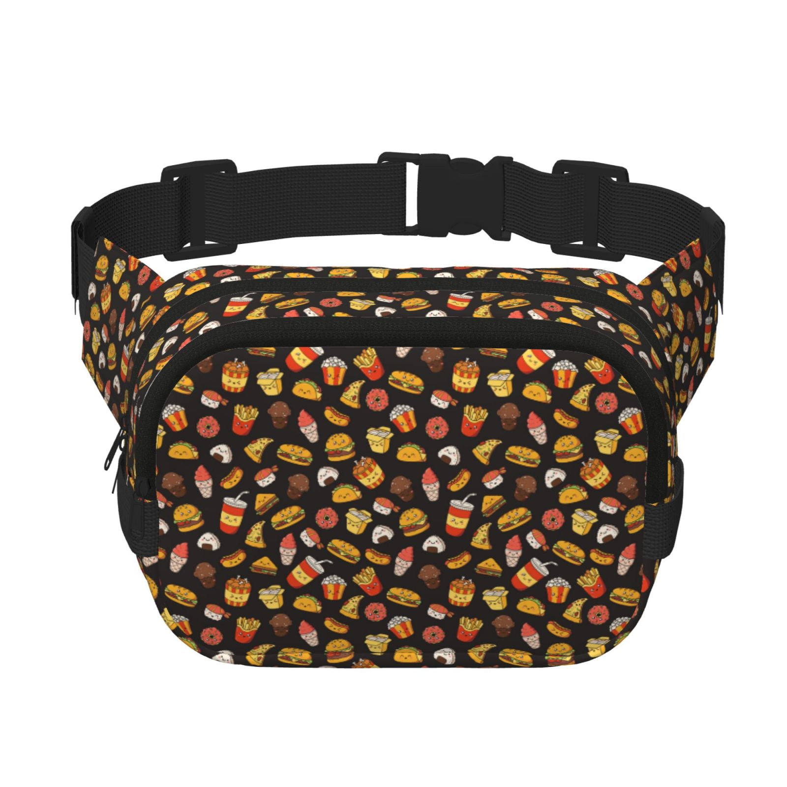 Picia Burger Fries Print Square Double-Layer Waist Bag Mini Adjustable Waist Belt Bag Exercise Running Travel Hiking