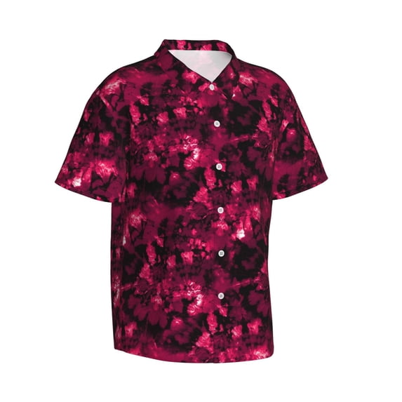 Picia Burgundy Tie Dye Gentle Cotton Regular Fit Short Sleeve Casual Hawaiian Shirt for Men-X-Large