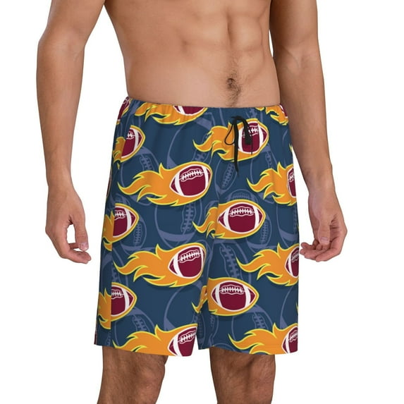 Picia Burning Rugby Balls Pajama Shorts for Men, Men's Pajama Bottoms, Sleepwear,Short Pajama Pants-4X-Large