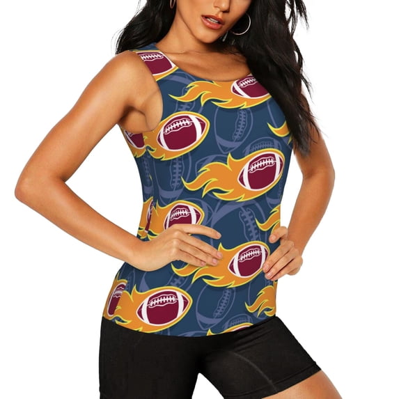 Picia Burning Rugby Balls Pattern Women's Workout Tank Top,Breathable Activewear,Slim Fit Athletic Top,Versatile Workout Moisture-wicking top-Small