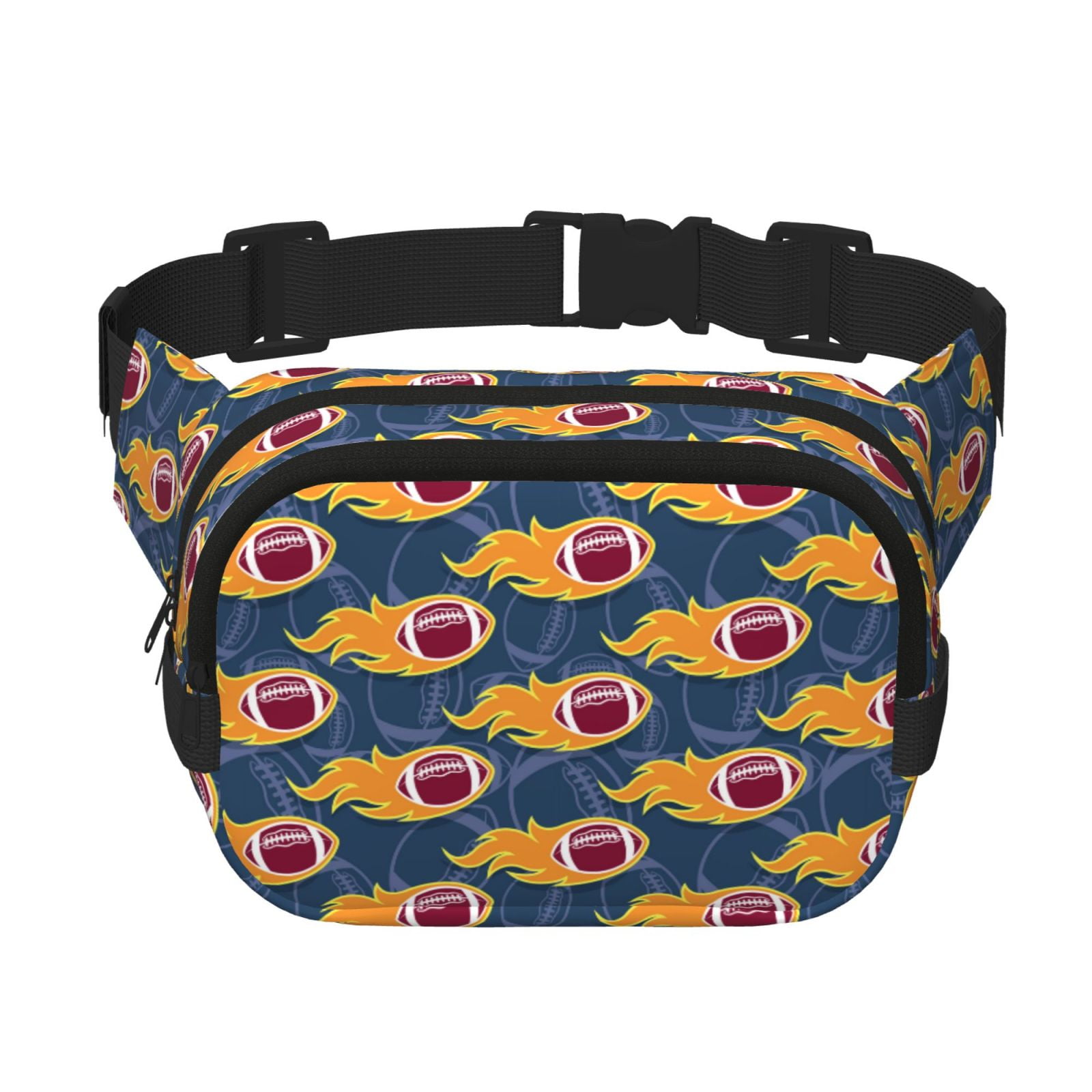 Picia Burning Rugby Balls Print Square Double-Layer Waist Bag Mini Adjustable Waist Belt Bag Exercise Running Travel Hiking