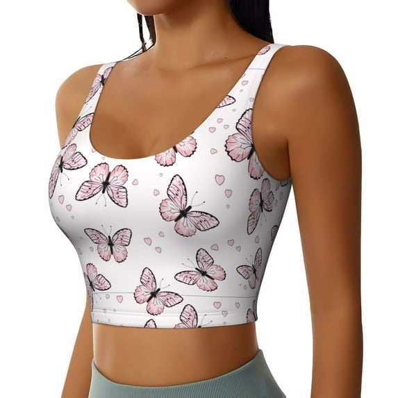 Picia Butterflies (2) Sports Bra for Women,Padded Strappy Sports Bras Medium Support Yoga Bra with Removable Cups,Running Yoga Bra-Medium