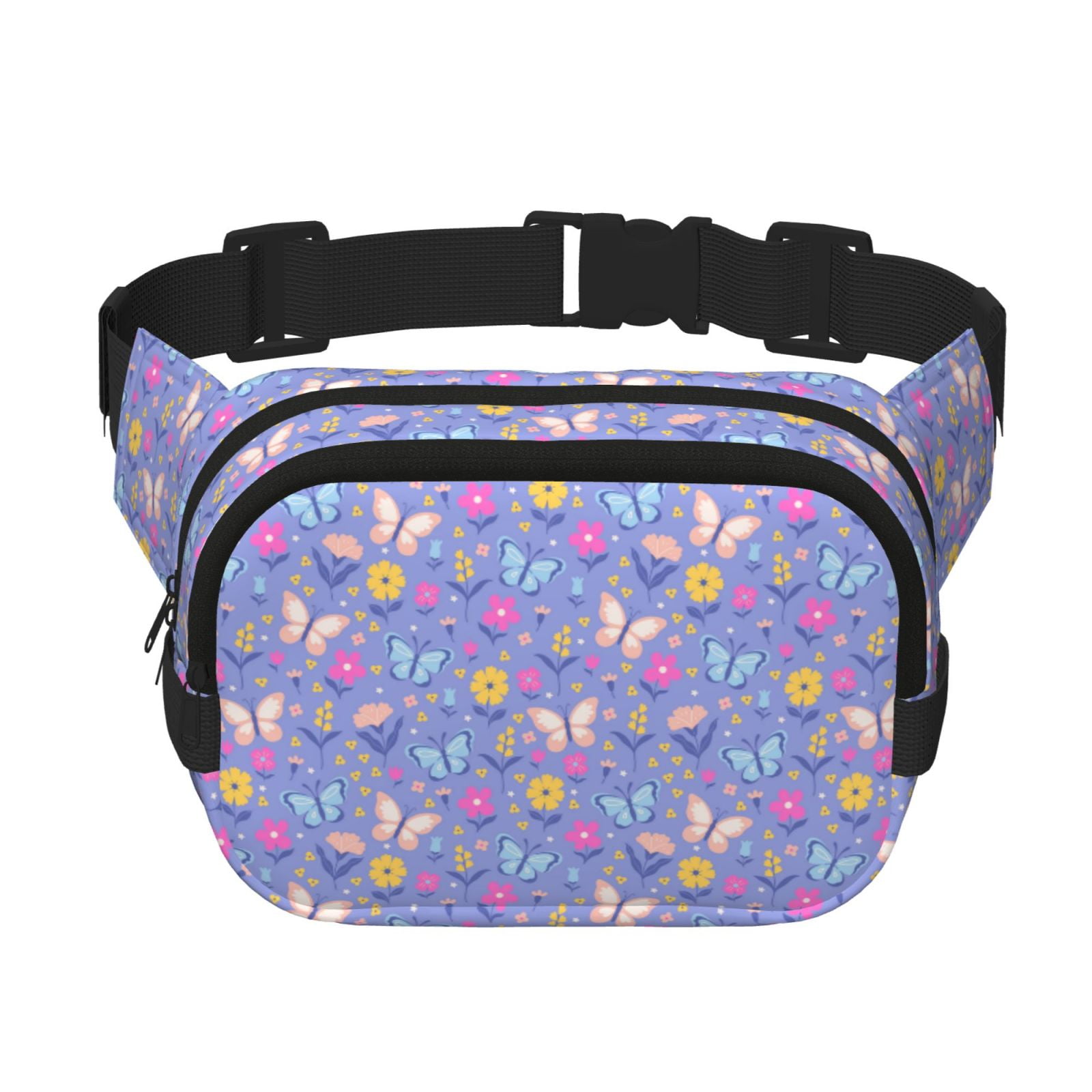 Picia Butterflies And Flowers Print Square Double-Layer Waist Bag Mini Adjustable Waist Belt Bag Exercise Running Travel Hiking