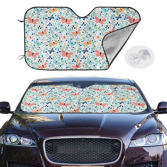 Picia Butterflies Curved Windshield Sunshade Accordion Folding Style Auto Shade for Car Truck SUV Van Blocks UV Ray Sun Visor Protector -