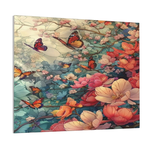 Picia Butterflies In Blooming Garden Pattern Decorative Picture – Unique Wall Art, Modern Canvas Print for Trendy Interiors (Horizontal)