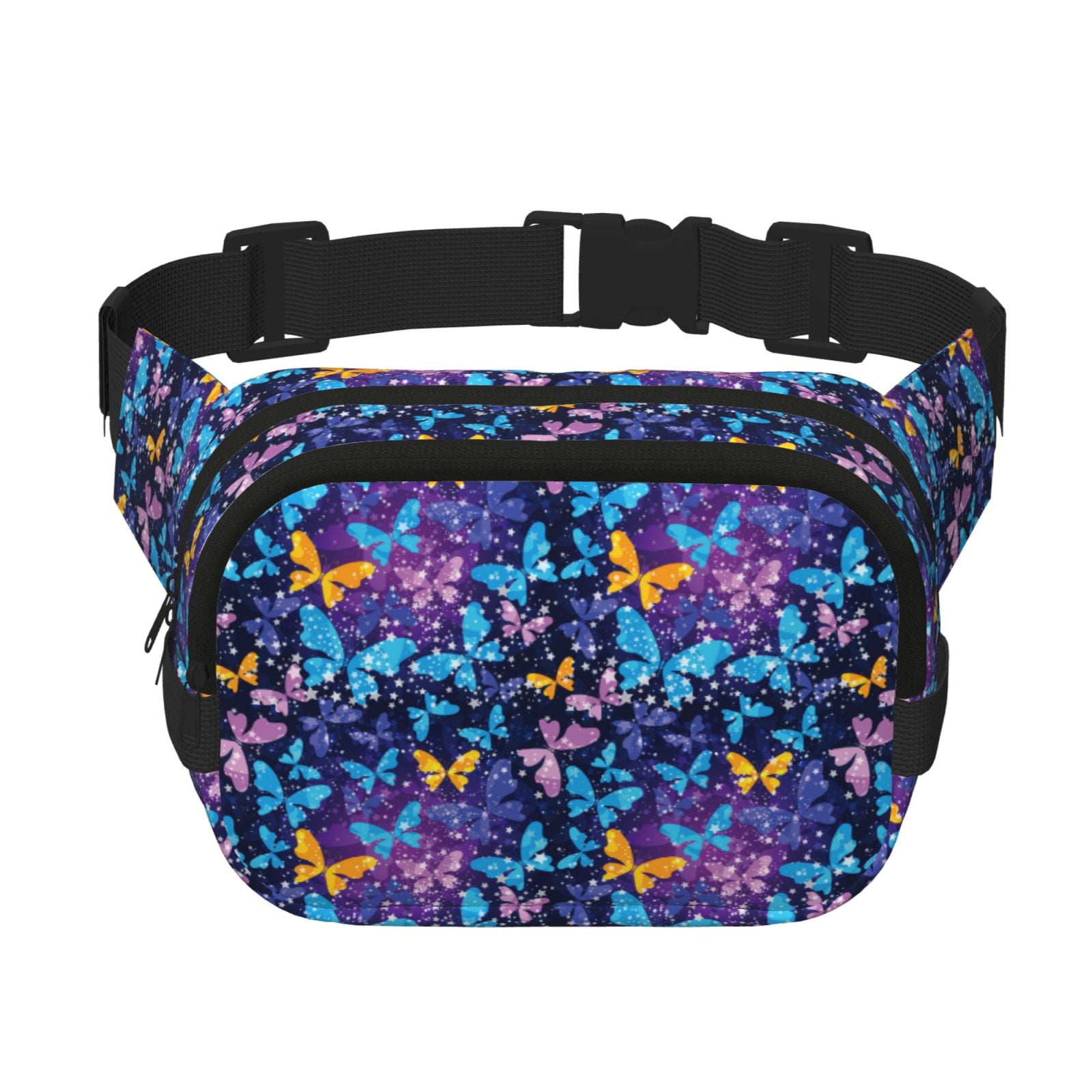 Picia Butterflies Of The Starry Sky Print Square Double-Layer Waist Bag Mini Adjustable Waist Belt Bag Exercise Running Travel Hiking