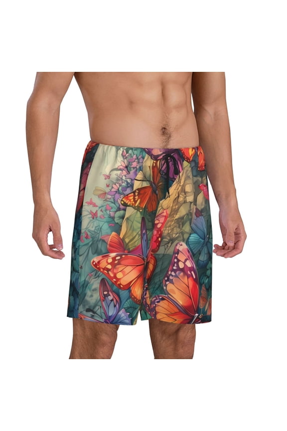 Butterflies On Rocky Cliff Pajama Shorts for Men, Men's Pajama Bottoms, Sleepwear,Short Pajama Pants-4X-Large
