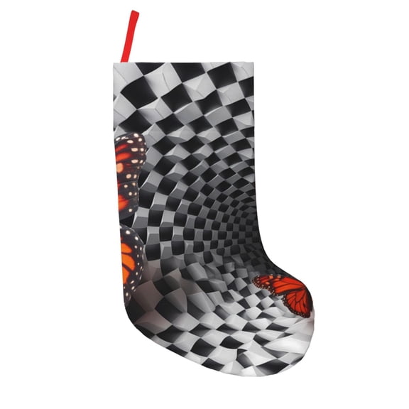 Picia Butterflies Optical Illusion Pattern Christmas Stockings, 18 Inches Knit Christmas Stockings, Stockings Christmas Cable Knitted Xmas Hanging Stockings