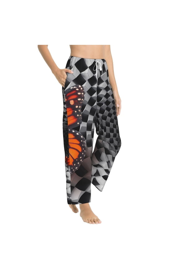 Butterflies Optical Illusion Womens Soft Woven Cotton Elastic Waistband Sleep Pajama Pant Lounge Sleep Pant With Pockets And Drawstring-Medium