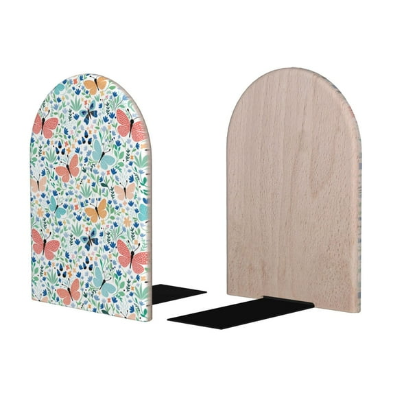 Picia Butterflies Pattern Wood Bookends for Shelves,Non-slip Bookends, Heavy Duty Wooden Bookend Support,1 Pair