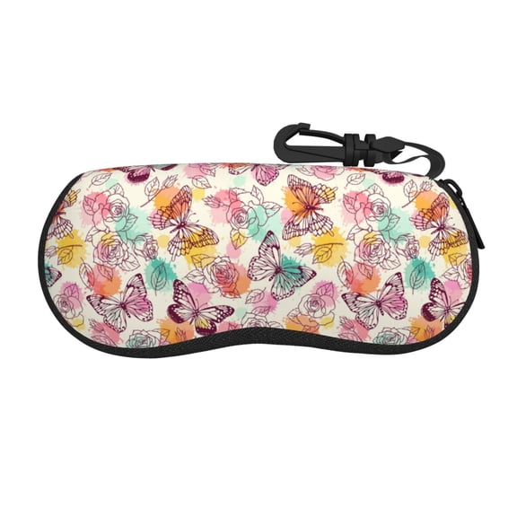 Picia Butterflies and Roses Print Sunglasses Case, Eyeglasses Case Protector Large Glasses Case, Key Lock Case Protective Glasses Holder Eyeglasses Cases