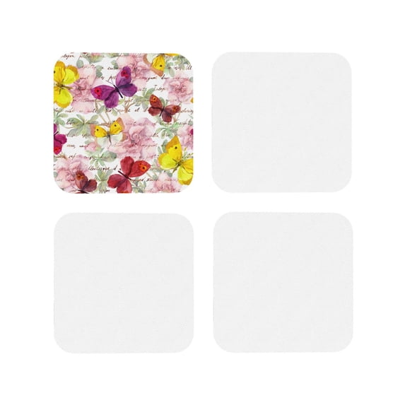 Picia Butterflies and Vintage Printed Leather Coasters for Drinks, 4" Drink Coasters Set of 4 for Tabletop Protection, Handmade Luxurious Home Décor and Housewarming Gift -Square
