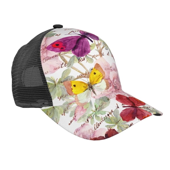 Picia Butterflies and Vintage Pattern Trucker Hat,Baseball Cap,Sun Protection Cap,Stylish Headwear,Leisure Cap,Outdoor Sports Cap