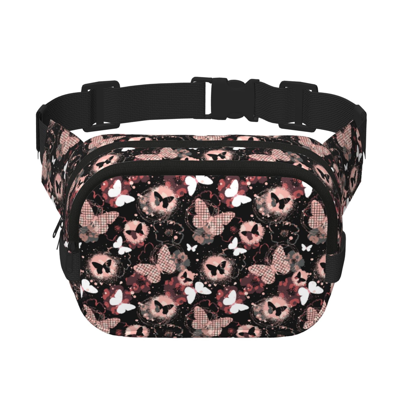 Picia Butterflies1 Print Square Double-Layer Waist Bag Mini Adjustable Waist Belt Bag Exercise Running Travel Hiking