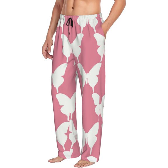 Picia Butterfly 2 Mens Soft Woven Cotton Elastic Waistband Sleep Pajama Pant Lounge Sleep Pant With Pockets And Drawstring-Small