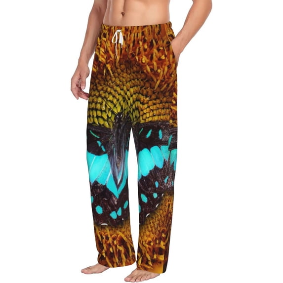 Picia Butterfly Alighted On Sunflowers Mens Soft Woven Cotton Elastic Waistband Sleep Pajama Pant Lounge Sleep Pant With Pockets And Drawstring-X-Large