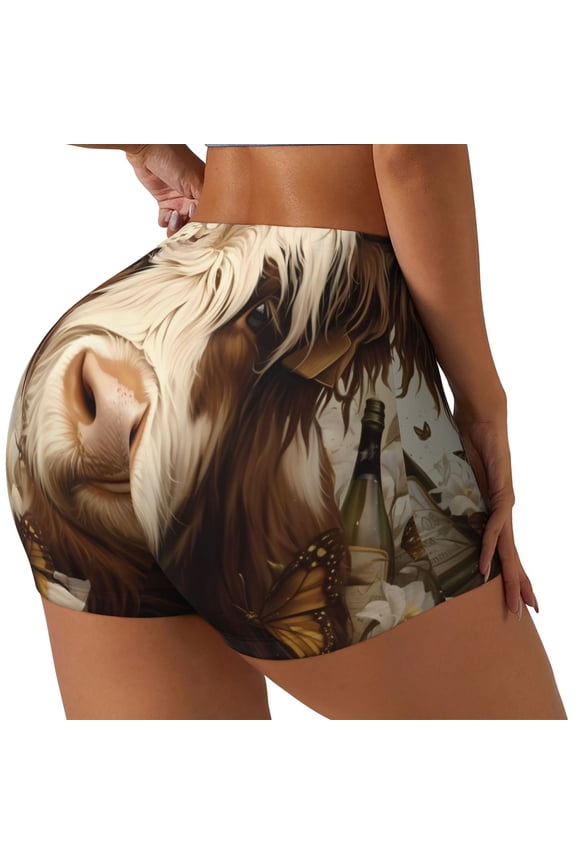 Butterfly Cow Barrel Printed Workout Shorts for Women Seamless Scrunch Butt Lifting High Waisted Yoga Gym Booty Running Moisture-wicking Short Pants-Large