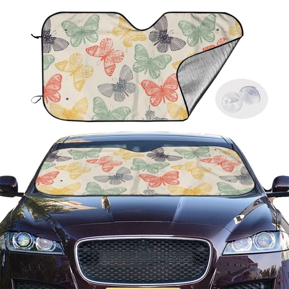 Picia Butterfly Curved Windshield Sunshade Accordion Folding Style Auto Shade for Car Truck SUV Van Blocks UV Ray Sun Visor Protector -Small