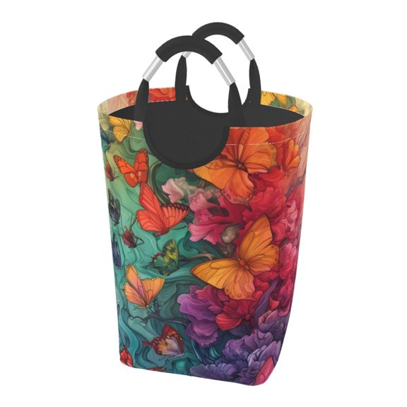 Picia Butterfly Flower Cascade Laundry Basket With Handles Laundry Hamper Toys Storage Organizer Foldable Bucket Washing Bin Dirty Clothes Bag For Home Bathroom Bedroom Dorm