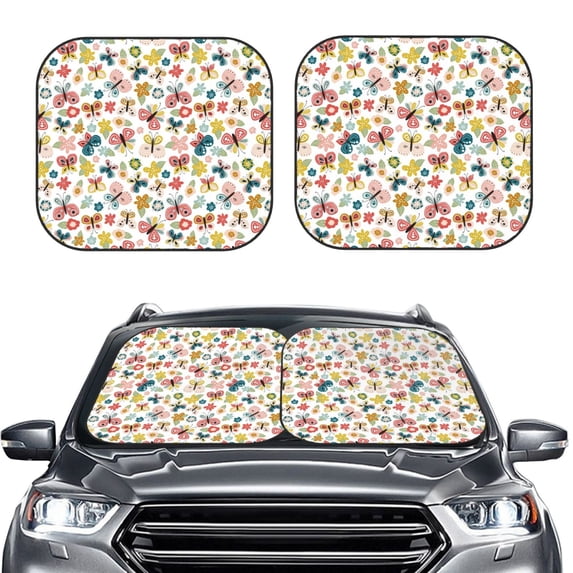 Picia Butterfly Flowers 2 Piece Car Windshield Sun Shade Foldable | Foldable Sun Shield for Front Window Blocks UV Rays and Keeps Your Vehicle Cool-Small