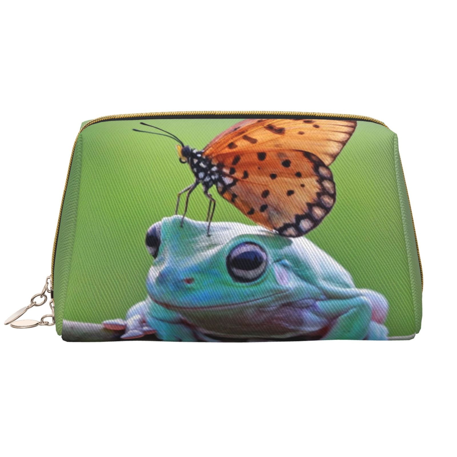 Picia Butterfly Landing On Head Dumpy Frog Print Leather Makeup Bag ...