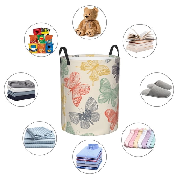 Picia Butterfly Large Laundry Basket, Waterproof, Freestanding Laundry Hamper, Collapsible Tall Clothes Hamper with Extended Handles-