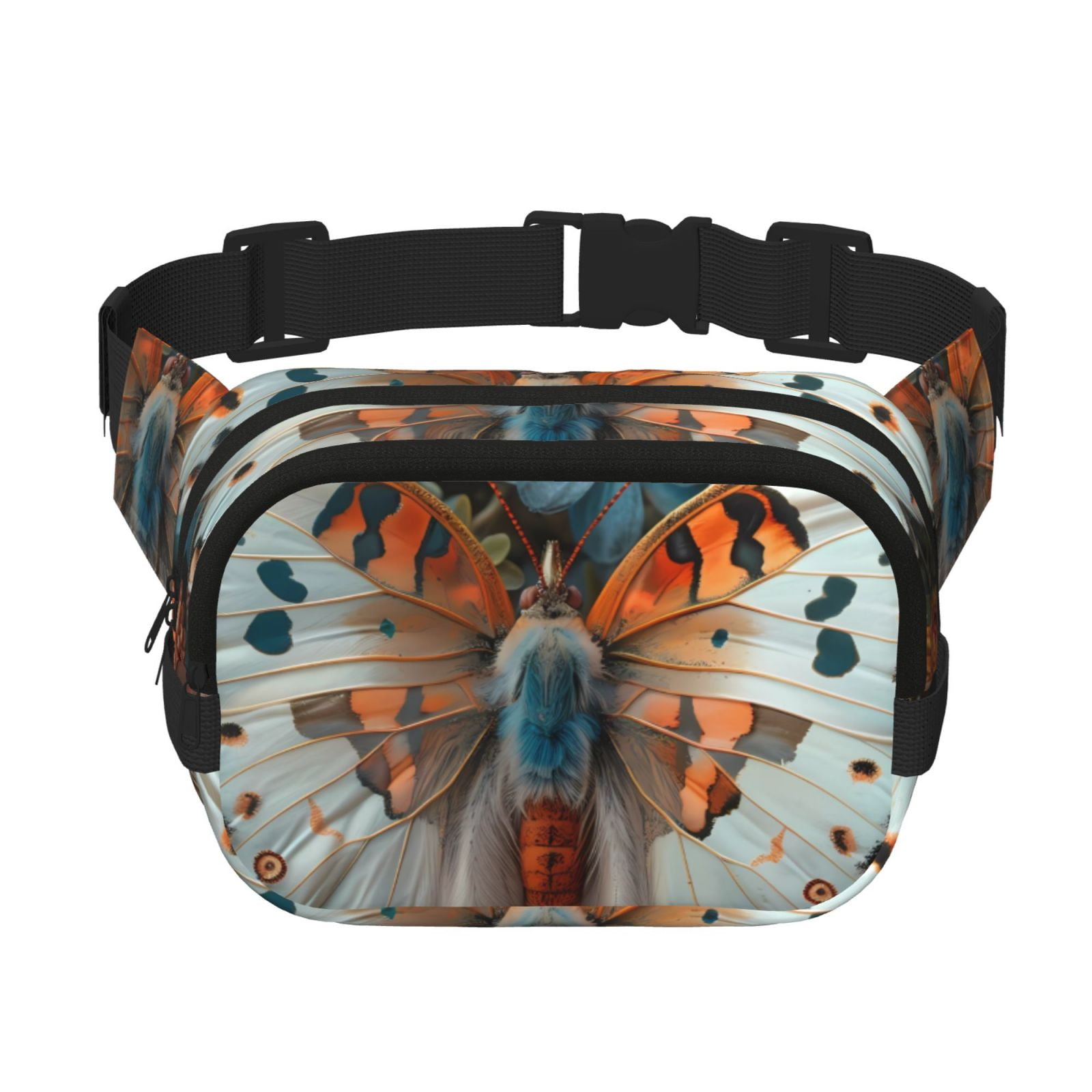 Picia Butterfly and Bloom Beauty Print Square Double-Layer Waist Bag Mini Adjustable Waist Belt Bag Exercise Running Travel Hiking
