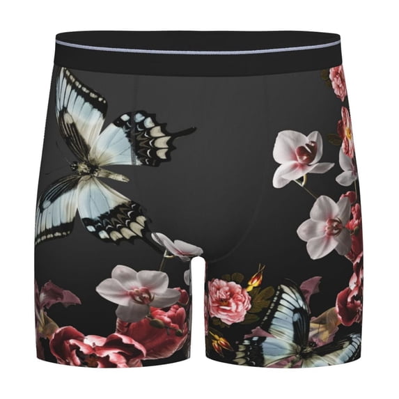 Picia Butterfly with Fowers Pattern Men's Athletic Long Leg Briefs , Performance Stretch Underwear,Moisture-Wicking