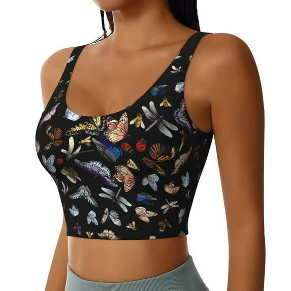 Picia Butterfly1 Sports Bra for Women,Padded Strappy Sports Bras Medium Support Yoga Bra with Removable Cups,Running Yoga Bra-Small
