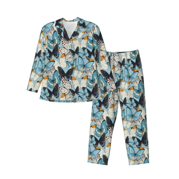 Picia Butterflys Pattern Men’s Long-Sleeve Sleepwear Set - Soft 2-Piece Loungewear with Pockets, Comfy PJs for Relaxing Nights-X-Large