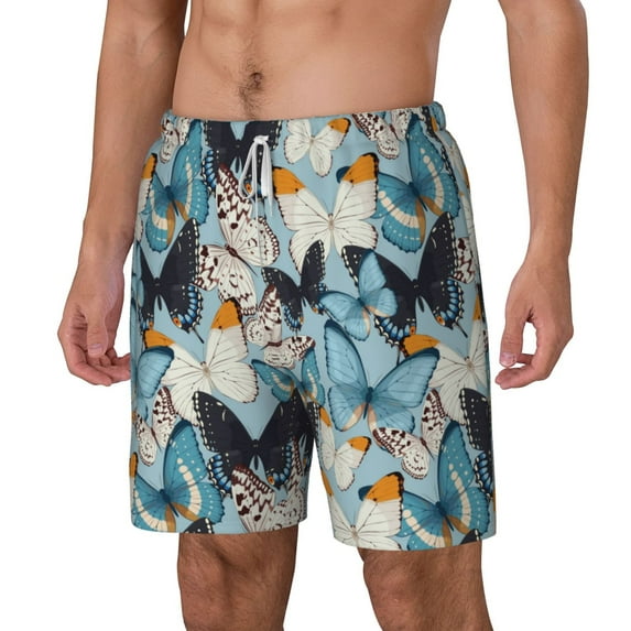 Picia Butterflys pattern Mens Swim Trunks with Compression Liner Stretch Beach Shorts Quick Dry with Zipper Pockets No-Chafing Board Shorts-XX-Large