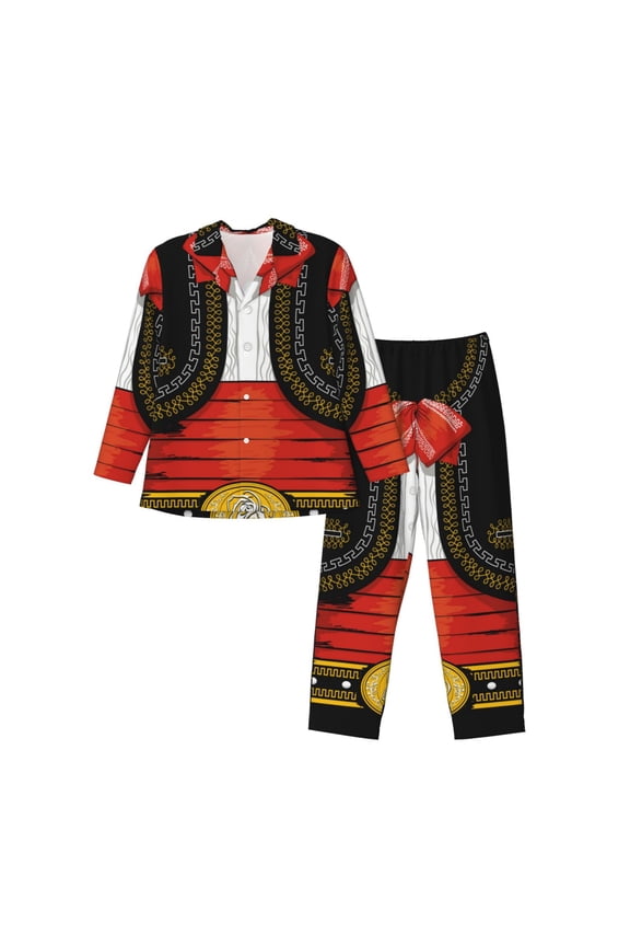 CHARRO SUIT Pattern Men’s Long-Sleeve Sleepwear Set - Soft 2-Piece Loungewear with Pockets, Comfy PJs for Relaxing Nights-Large