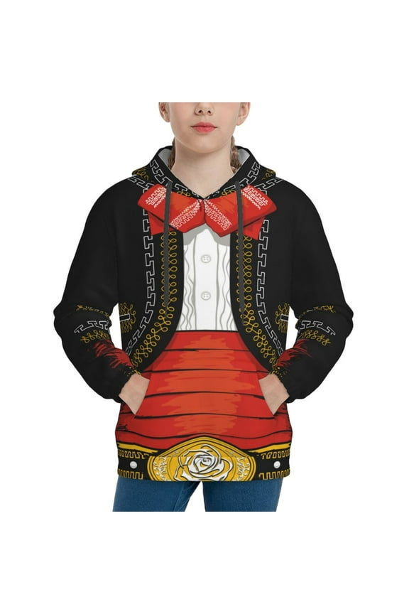 CHARRO SUIT Pattern Youth Hoodie - Warm Pullover Sweatshirt with Kangaroo Pocket, Ideal for Boys and Girls-Medium