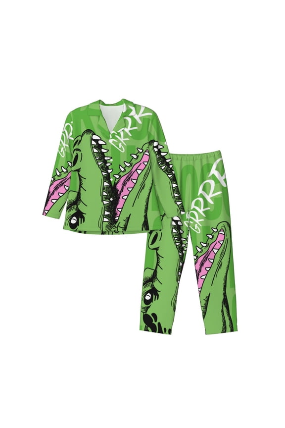 CROCODILE HEAD Pattern Men’s Long-Sleeve Sleepwear Set - Soft 2-Piece Loungewear with Pockets, Comfy PJs for Relaxing Nights-X-Large