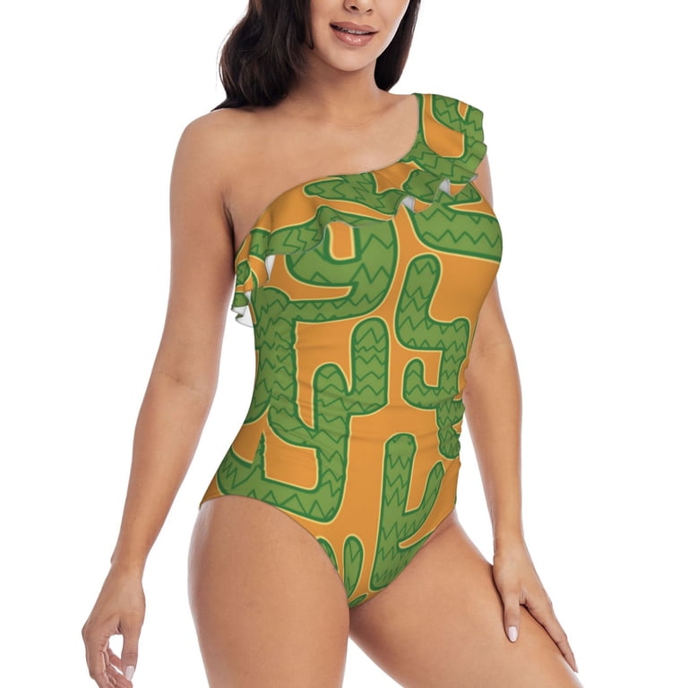 Picia Cactus 2 Pattern Women's One Piece Swimsuits,One Shoulder Swimwear  Asymmetric ,Ruffle Monokinis Bathing Suits,High Waisted Flattering Bathing  Suits-XX-Large - Walmart.com